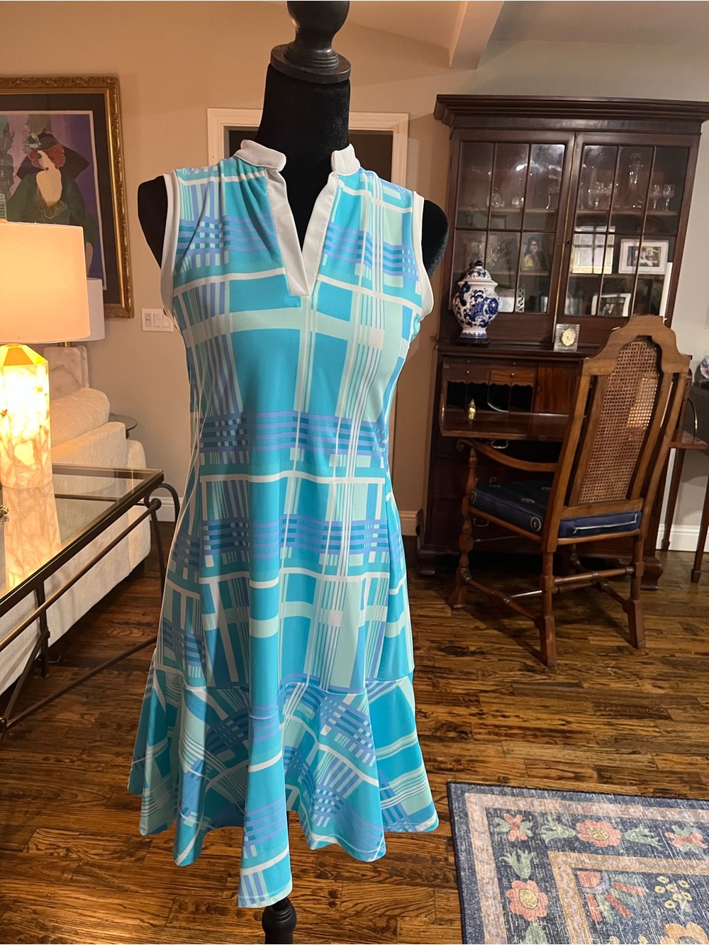 Jude Connally Aqua Plaid Sleeveless Tennis Dress